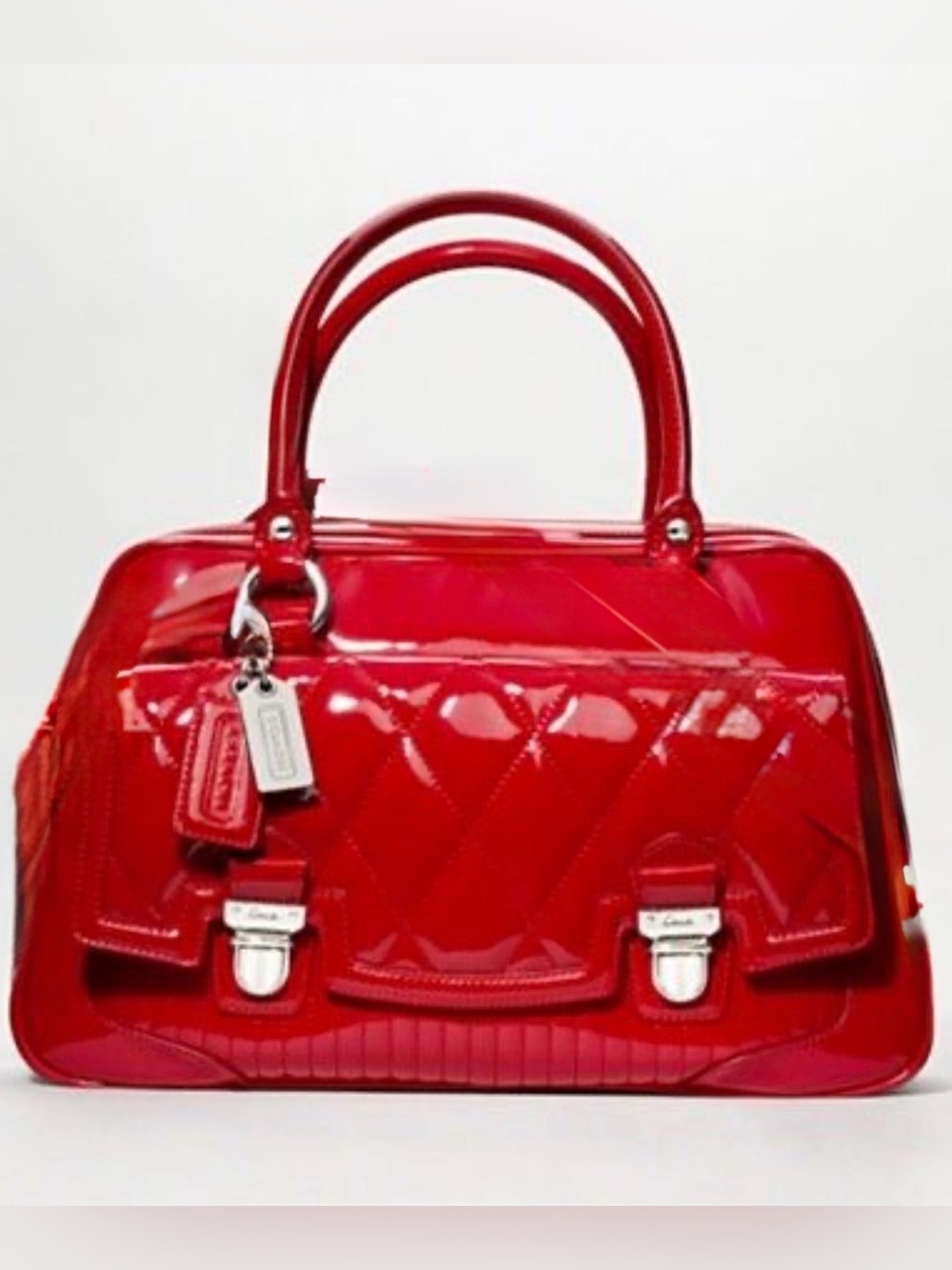 Coach Poppy Quilted Patent Red Satchel with Silver Hardware